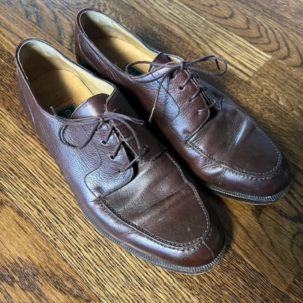Cole Haan Italian Leather Split Toe Oxford Dress Shoe Mens 7D Brown Apron Toe